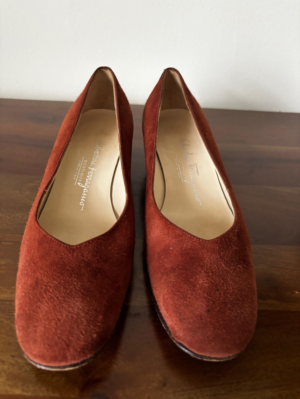 Salvatore Ferragamo Rust Suede Slip-On Flats